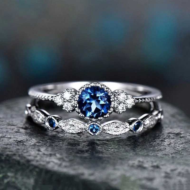Cross border retro simple jade sapphire ring set Wens fashionable handmade jewelry alloy zircon ring X241106