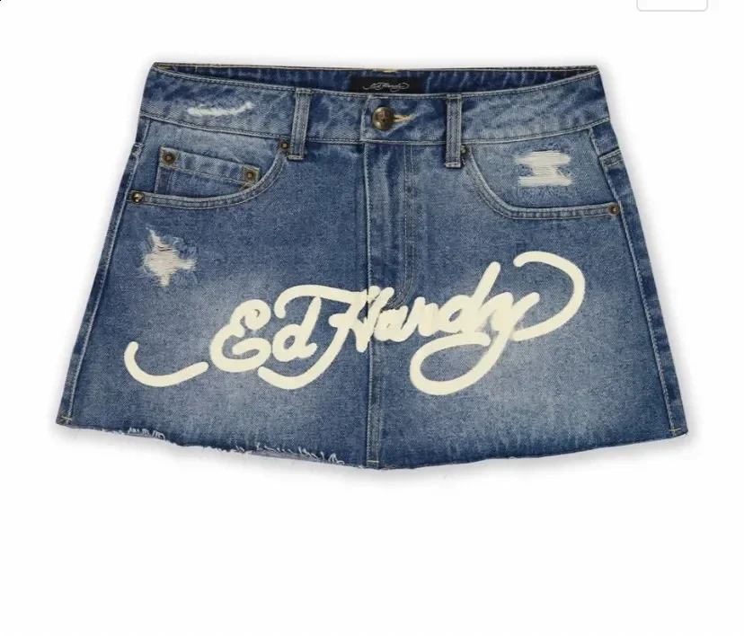 Womens Skirt Y2k Harajuku Gothic Hip Hop Letter Print Vintage Blue Denim Skirt sweet High Waist Slim Gothic Mini Short Skirt 240403CJ - view 5