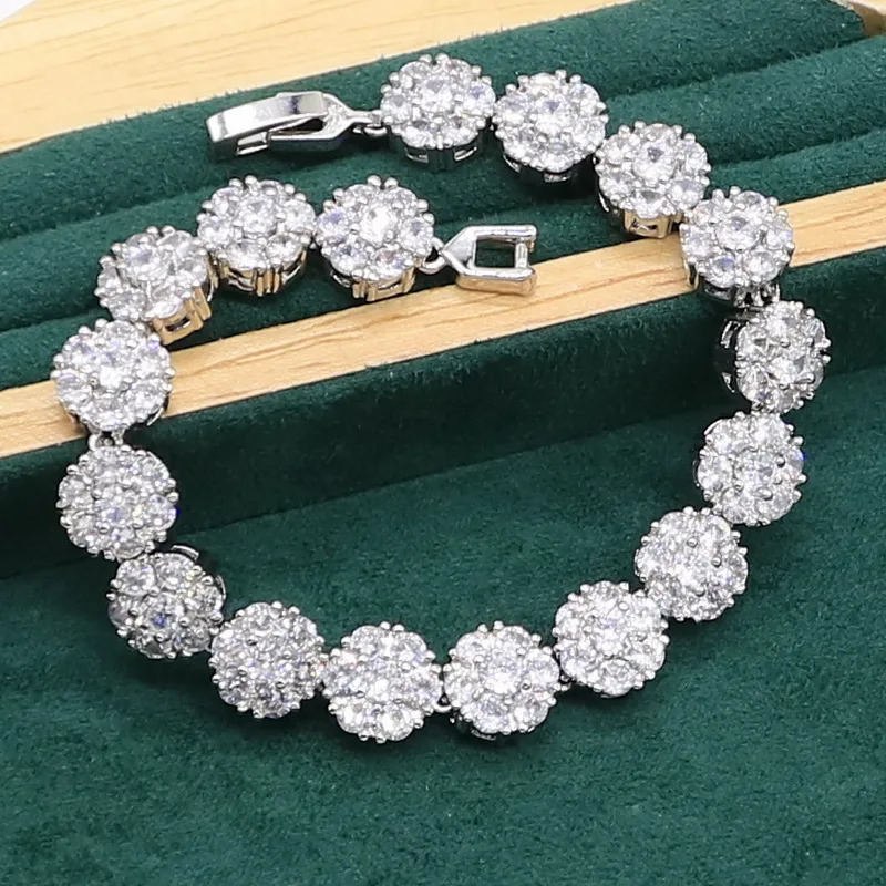 Charming white pearl 925 womens silver jewelry set zircon bracelet earrings necklace rings 241106