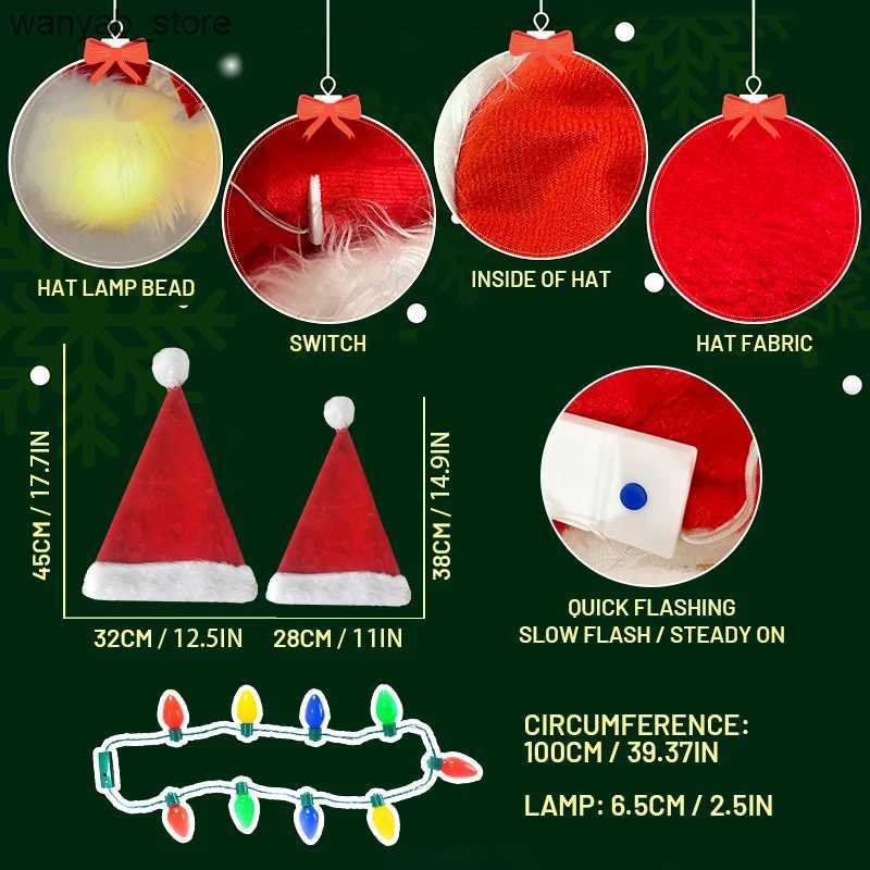 Wide Brim Hats Bucket Hats 2025 Light Up Christmas Hats With Necklace Set Children Adult Hat Christmas Santa Cap Gifts For New Year Christmas Decorati