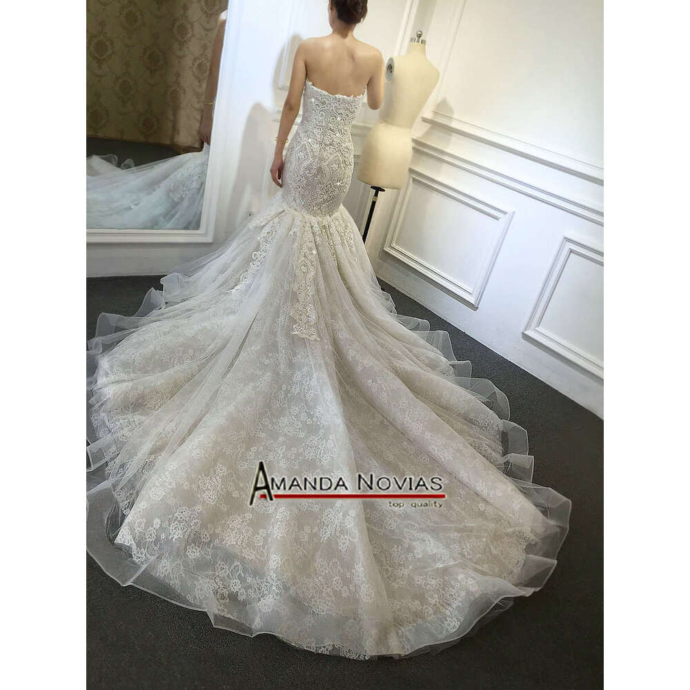 New Model Contrast Dresses Champagne Color Shinny Full Beading Mermaid Wedding Dress