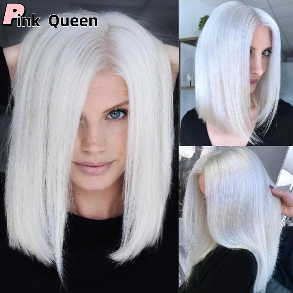 13*2.5 Lace front wig straight white hair synthetic lace Natural hairline crochet hairpiece cosplay girl wigs bobo synthetic lace wig handimplantes ha