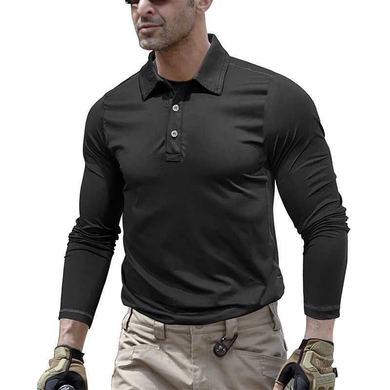 Mens long Sve collar casual business shirt fashionable solid color button zipper shirt outdoor sports tactical shirt W241106