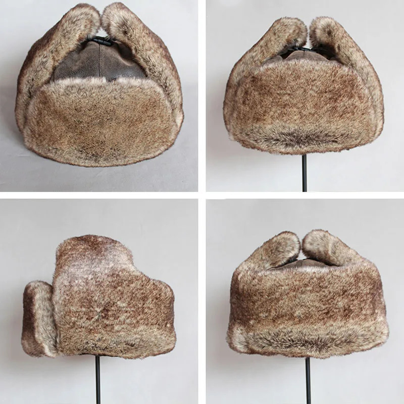 Bomber hat for winter men warm Russian Ushanka hat Pu leather trap hat with ear flaps female earmuffs 241106