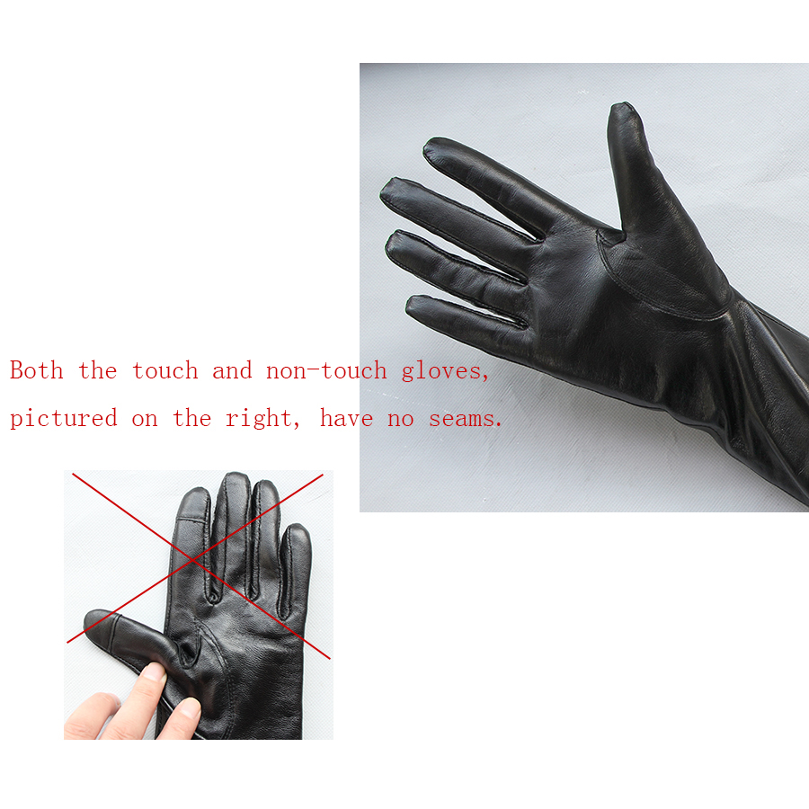 Long gloves Women's Genuine Leather Gloves Black Long Sheepskin Glove Over Elbow 40cm50cm60cm Ladies Mittens Winter Velvet Warm Fashion Arm Sleev