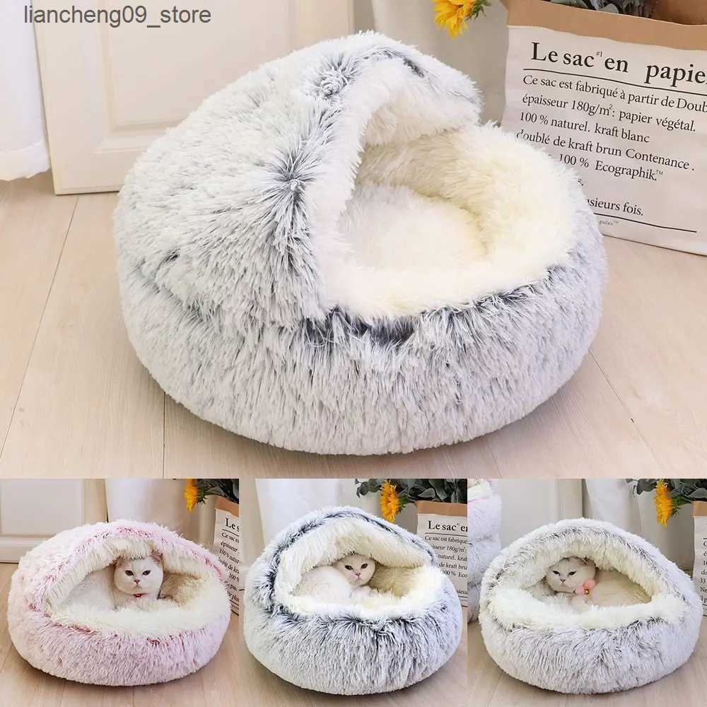 kennels pens New Plush Dog Shelter Comfortable Pet Dog Bed Winter Warm Round Half Pack Cat Shelter Super Soft Washable Dog House Pet Supplies L240910