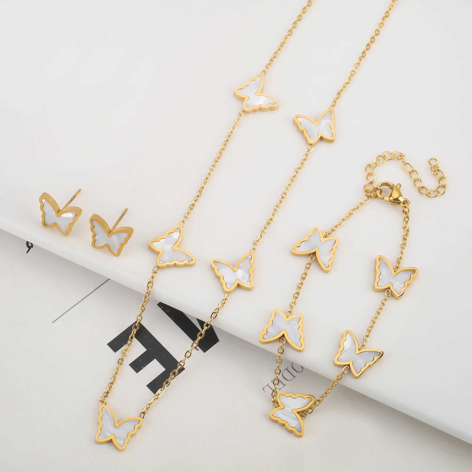 New shell single-sided stainless steel 18K gold-plated luxury jewelry set Wens high-quality waterproof gift X241106