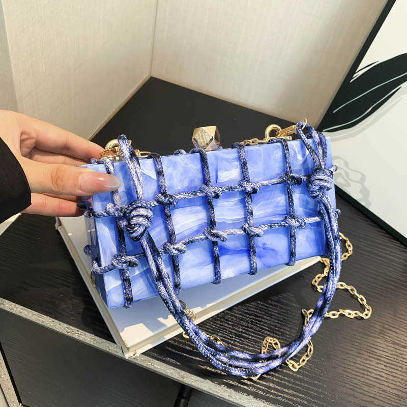 Acrylic Box Bag Fashionable Knitted Single Shoulder Women's White Crossover Banquet Bag 241115