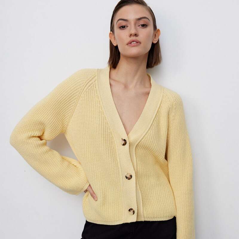 Talenza V-Neck Short Sweater Women's Solid Long Sleeve Button Casual Loose Commuting Knitted Cardigan Jacket