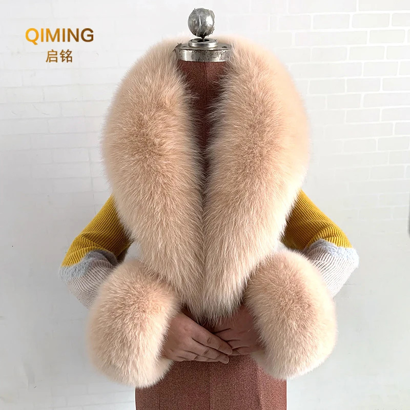 Winter natural real fox fur collar fur scarf womens mens coat jacket fur shawl fur cuff set warm fur shawl wrapped scarf 241106