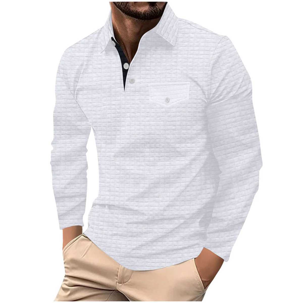 Spring and summer new mens fashionable Japanese clothing long Sve grid decal Fe pocket design lapel shirt W241106