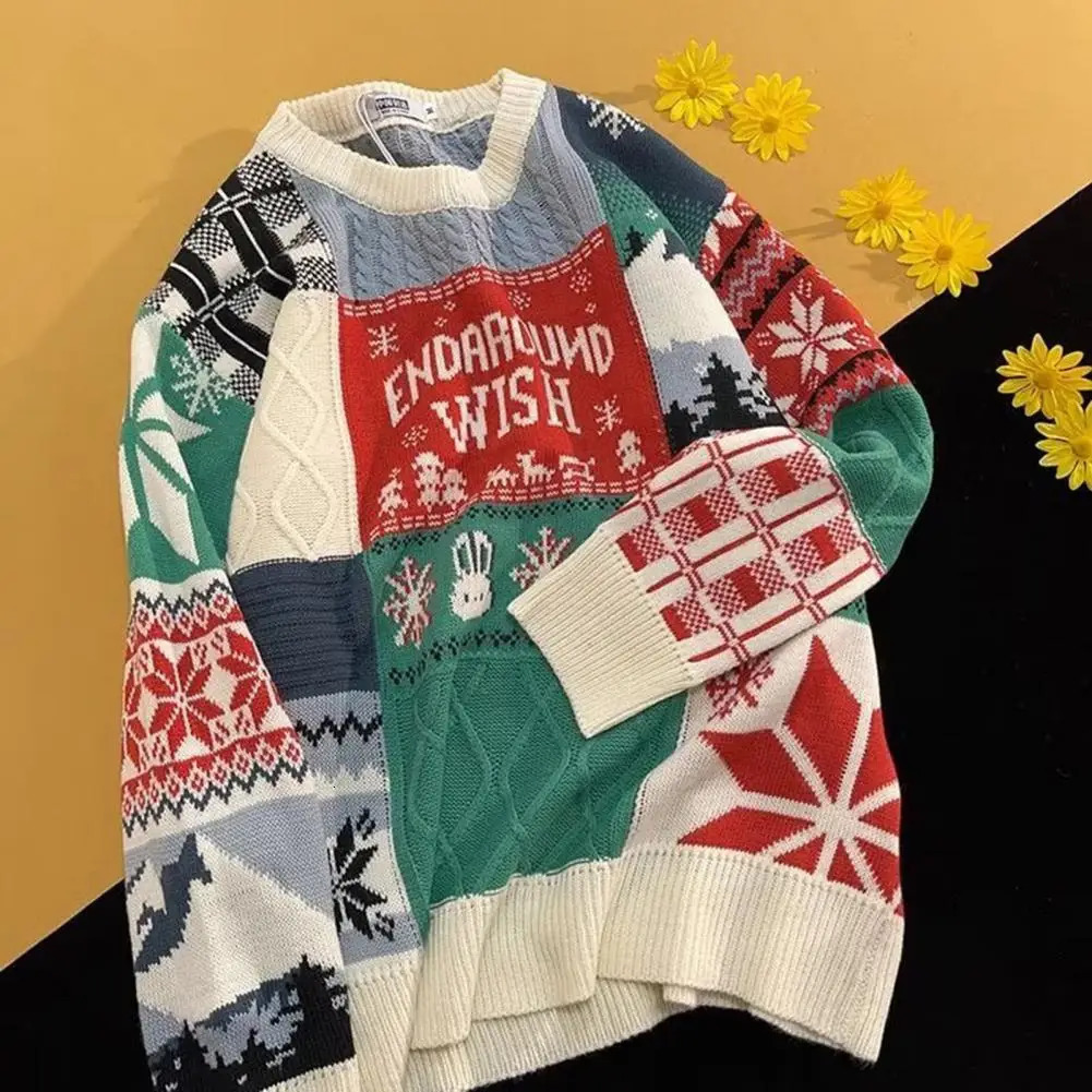 Knitting Sweater American Cute Twist Christmas Long Sleeve Sweater For Men Women Autumn Winter Fashion Loose Pullover Sweater 241106