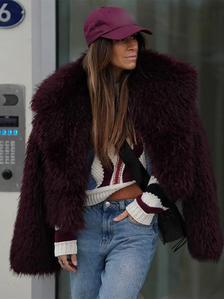 Fashion Faux Fur Jacket Coat Women Warm Fluffy Loose Long Sleeve Lapel Female Cardigan 2024 Winter Solid Lady Street Outwear 241106
