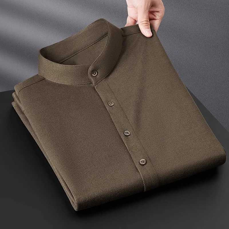 Mens autumn winter trendy stand up collar thick full matching T-shirt mens casual solid Sve ultra-thin floral top W241106