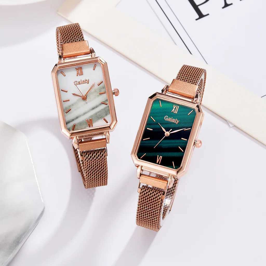 2-piece Wen Watch Fashion Square Womens Quartz Watch Bracelet Simple Rose Gold Mesh Luxury Wen Watch Relogio Feminino X241106