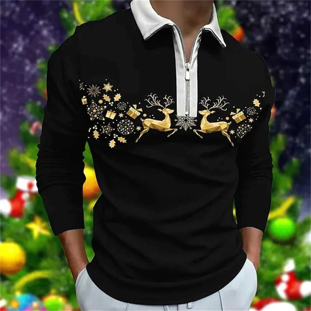 Mens Christmas Series Printed Breathable Collar Clothing Mens T-shirt Top Fashion Mens Long Sve T-shirt W241106