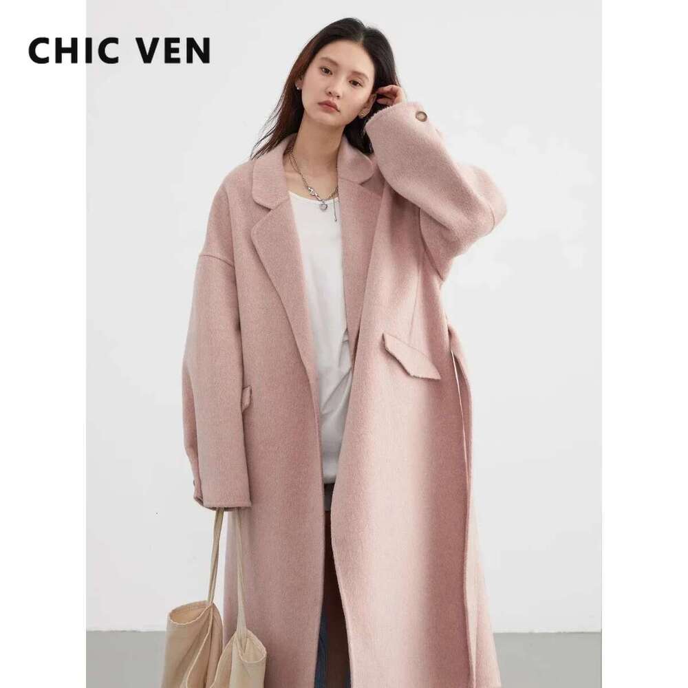 CHIC VEN Fashion Women Casual Loose Lacing Belt Overcoat Long Thicken Double-Sided Woolen Coat Autumn Winter Outwear 2023