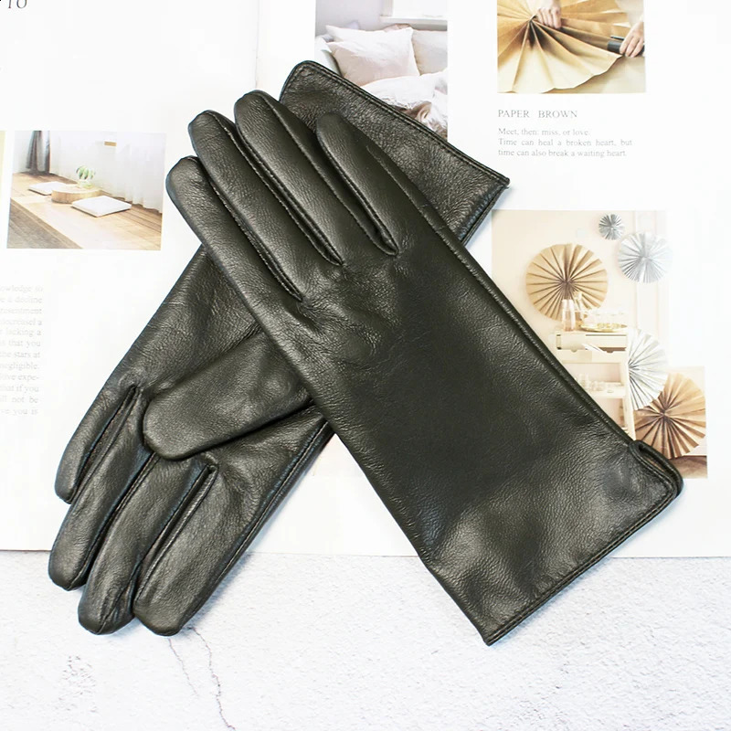 Colorful sheepskin leather gloves for women straight wool lining autumn and winter warm motorcycle riding finger gloves 241105