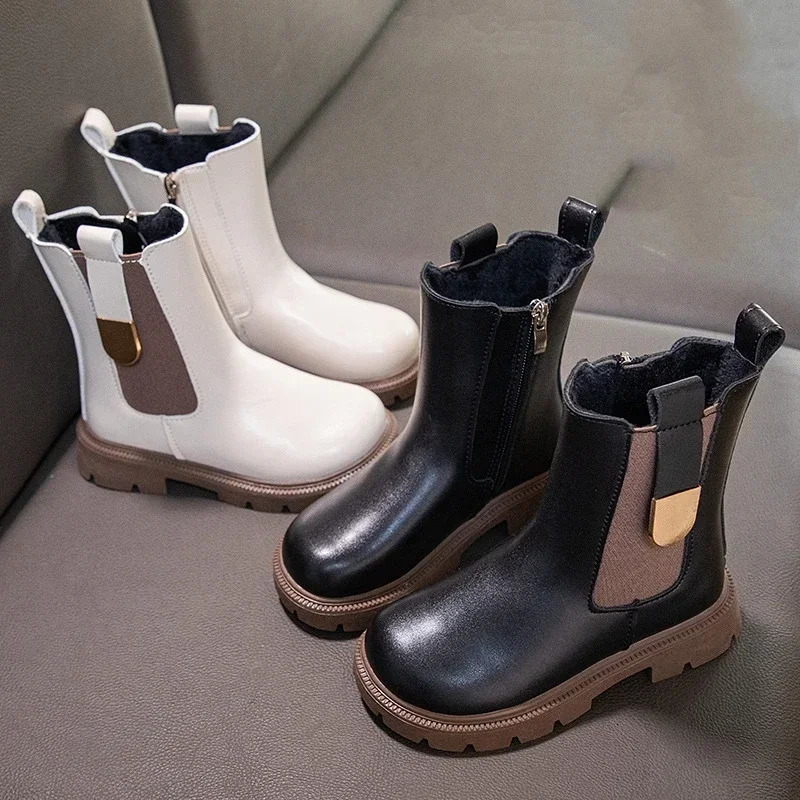 Winter Girls Boots Kids Shoes Girl Fall Fashion Chelsea Boots British Child Winter Warm Waterproof Boy Ankle Boots Size27-37 241106