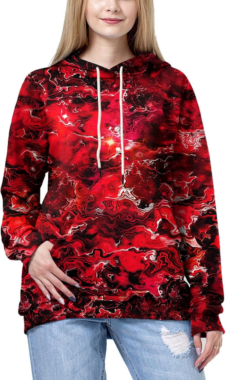 Hoodie for Mens Womens Unisex 3D Printed Hooded Sweatshirt Casual Pullover Hoodie with Big Pockets Graphic Hoodies sweatshirt Pullover Long Sleeve red