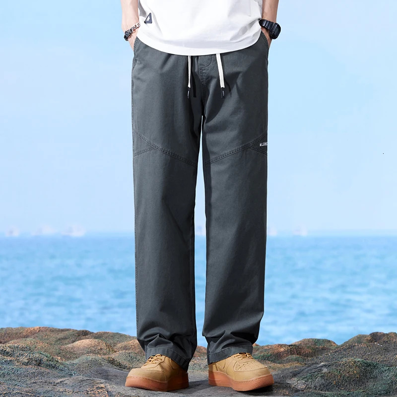 Summer Autumn Cotton Casual Cargo Pants Thin Straight Tube Loose Wideleg Leisure Trousers Men 241104