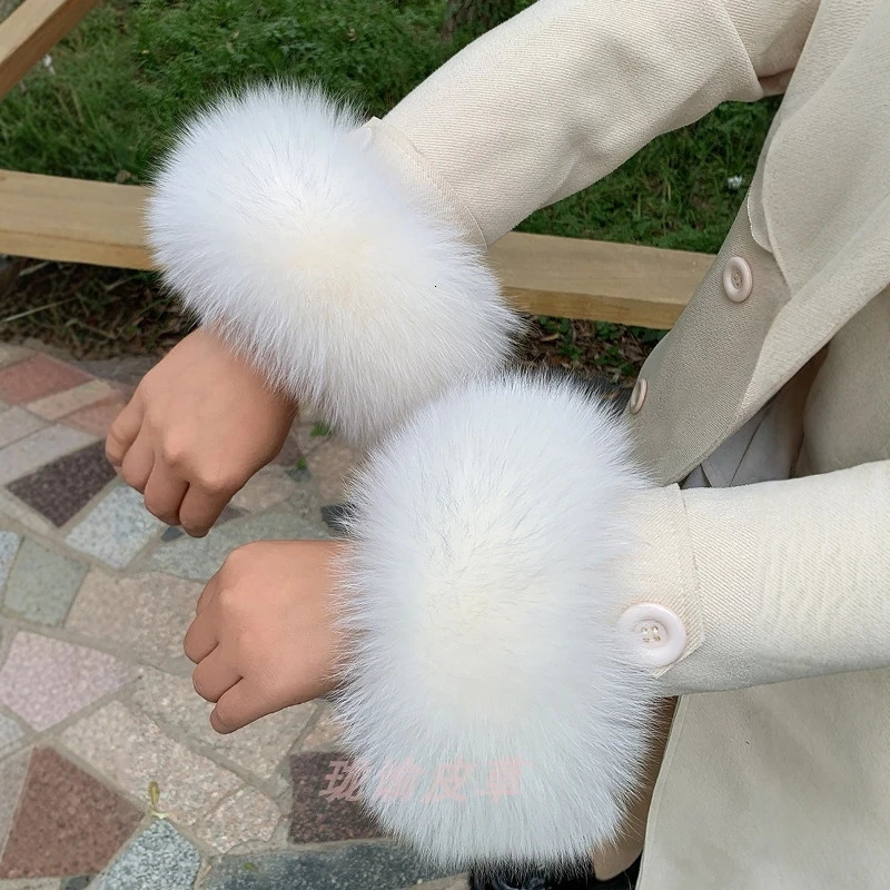100% genuine natural and genuine fox fur cuffs for womens jackets warm sleeves for wrists winter warmth sleeves decorative wristbands fox gloves 24110