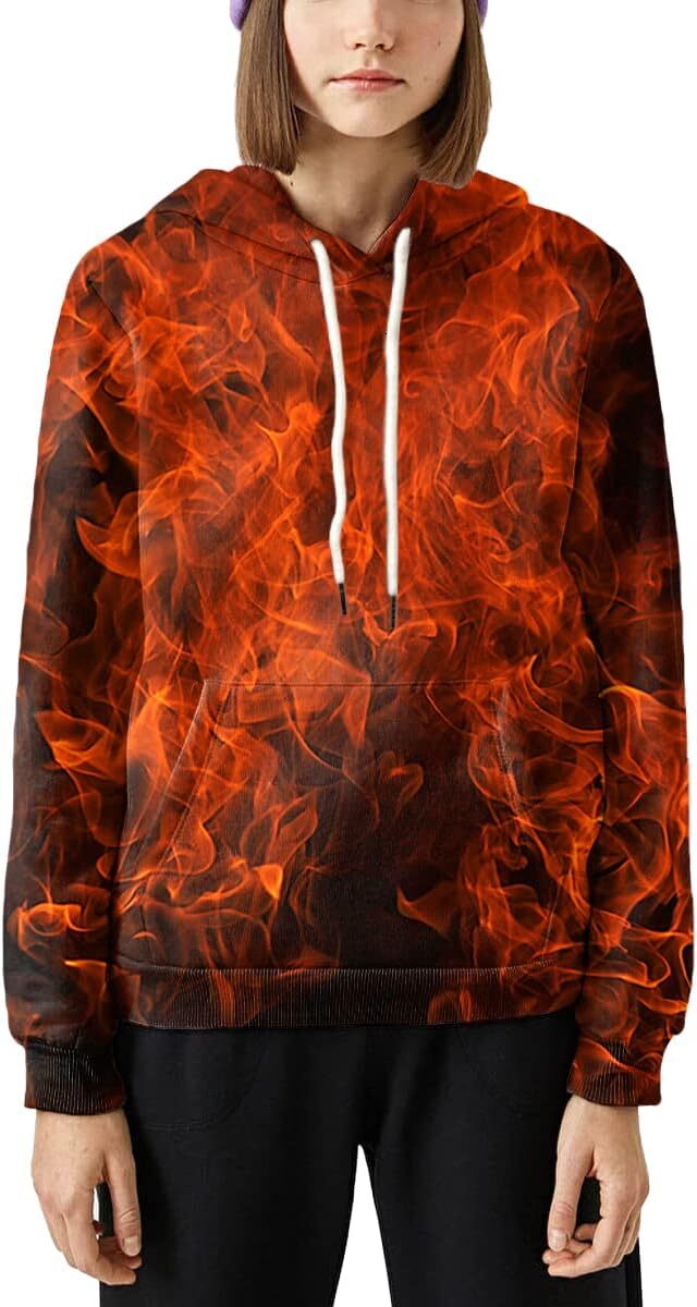 Hoodie for Mens Womens Unisex Graphic Print Hoodies 3D Colorful Novelty Design Long Sleeve Sweaters with Pocket Graphic Hoodies sweatshirt red