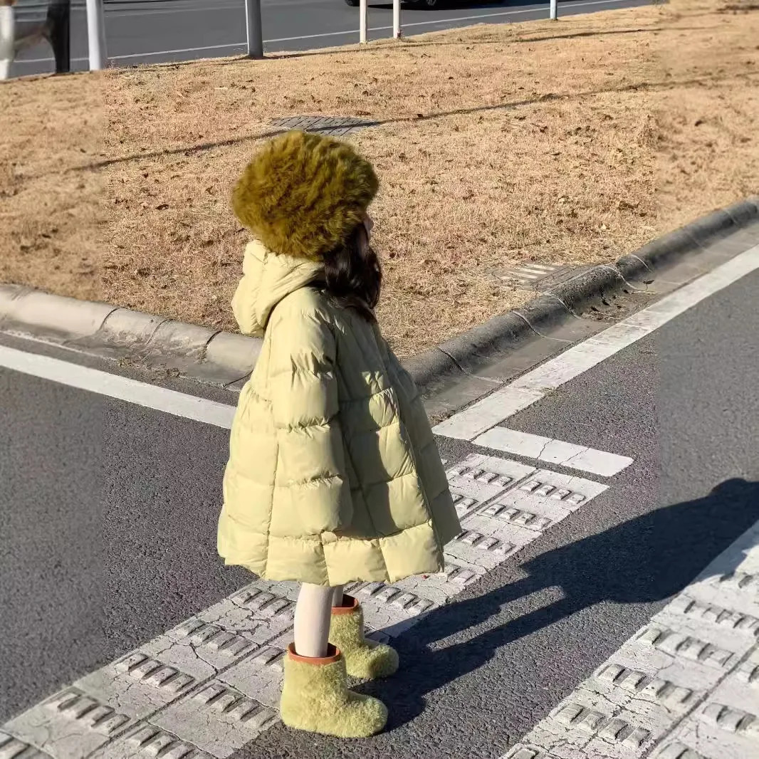 Winter Childrens Girls Parkas Loose Thick Plus Velvet Baby Girls Jacket Solid Warm Zipper Childrens Jacket 241106