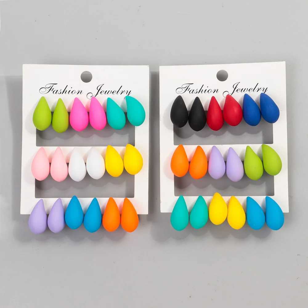 New 9 pairs/set of acrylic short and chubby water drop earrings for warm matte colors De tear drop ear rings fashionable jewelry X241106