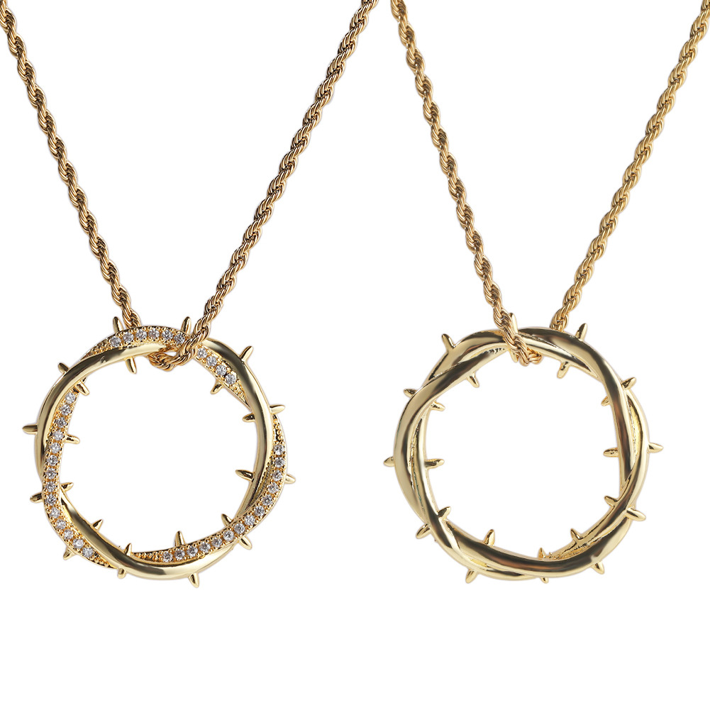 Vintage Thorns Crown Pendant Necklace Women Men 18K Real Gold Plated Jewelry