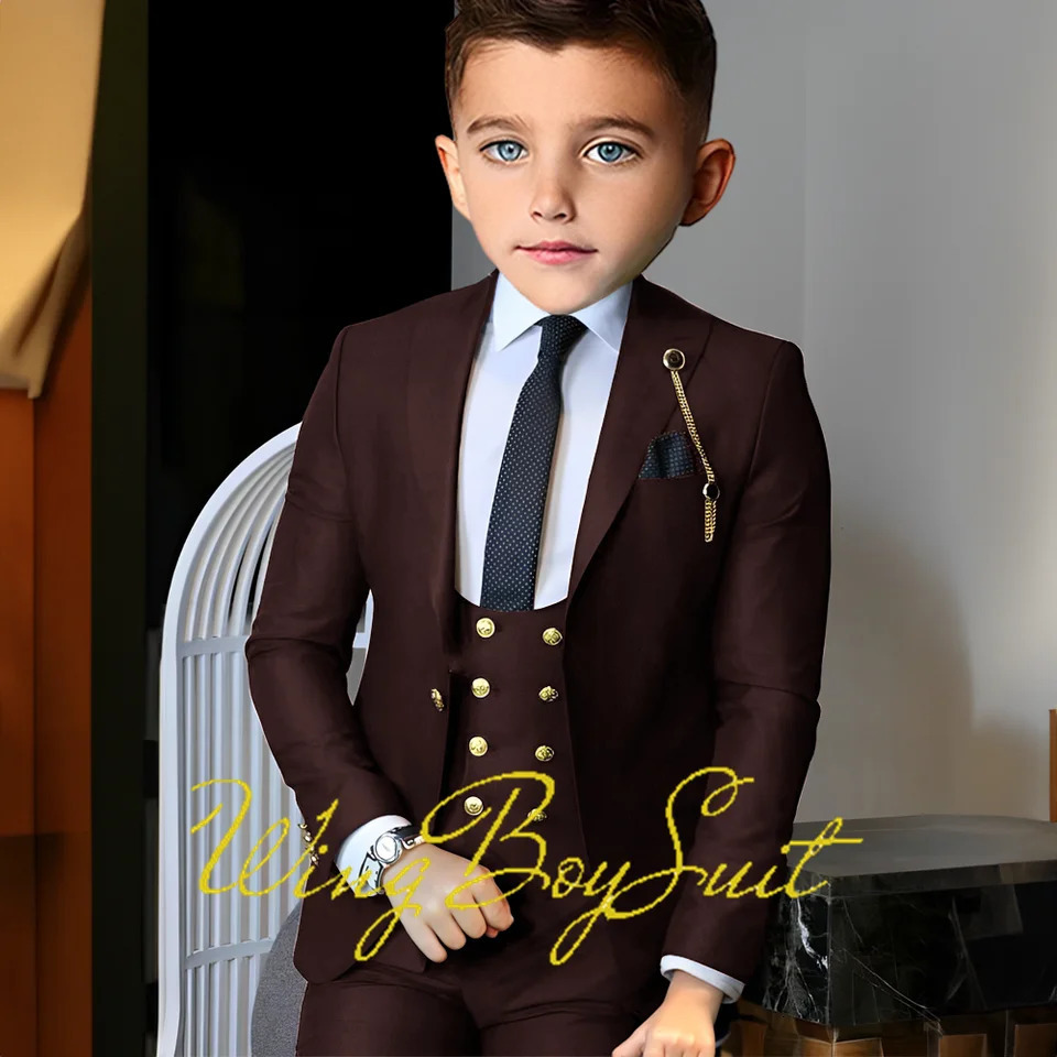 Classic Boys Suit 3 Piece Jacket Pants Vest Wedding Tuxedo Kids Formal Party 2-16 Years Custom Blazer Child 241106