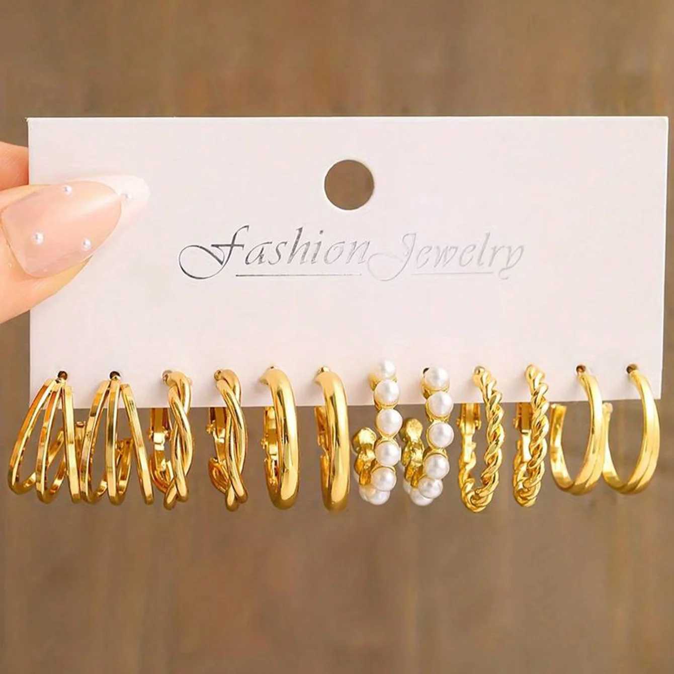 48-12 piece artificial pearl Mti layer wide twisted earring set for party dates and gifts suitable for daily wear X241106