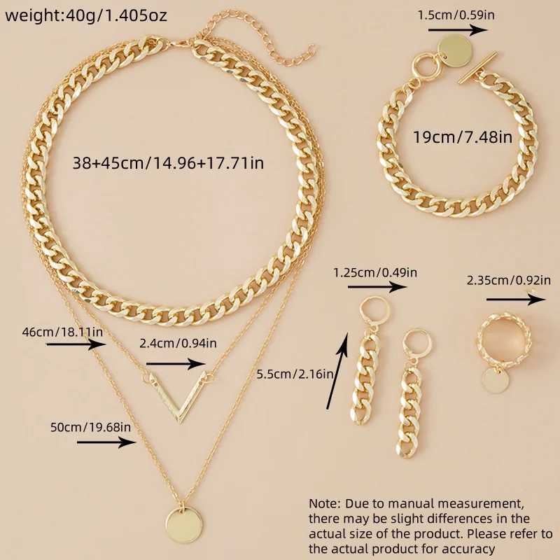 Sn piece set fashionable Mtilayer retro V-shaped necklace used for earrings jewelry aluminum chain bracelet X241106