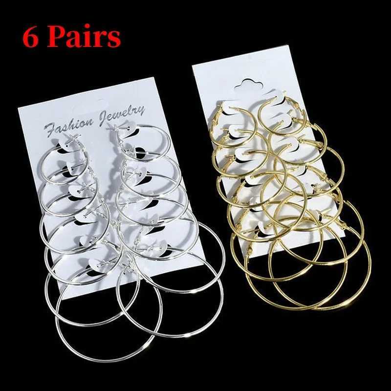 12 pieces/6 pairs of simple punk ring earrings set large round earrings suitable for warm girl earrings Oversi jewelry accessories X241106
