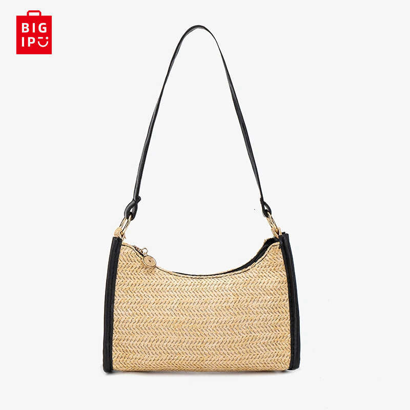 Designer Bag Straw Woven Hand-Held Rice Shoulder Bag, Women's Armpit Bag, New Fashionable Color Blocking Woven Large Capacity Shoulder Bag
