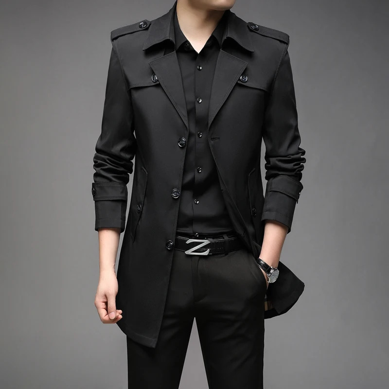 Autumn Mens Long Trench Fashion British Style Trench Coat Mens Casual Coat Punk Jacket Windproof Jacket Clothing 4XL 241106