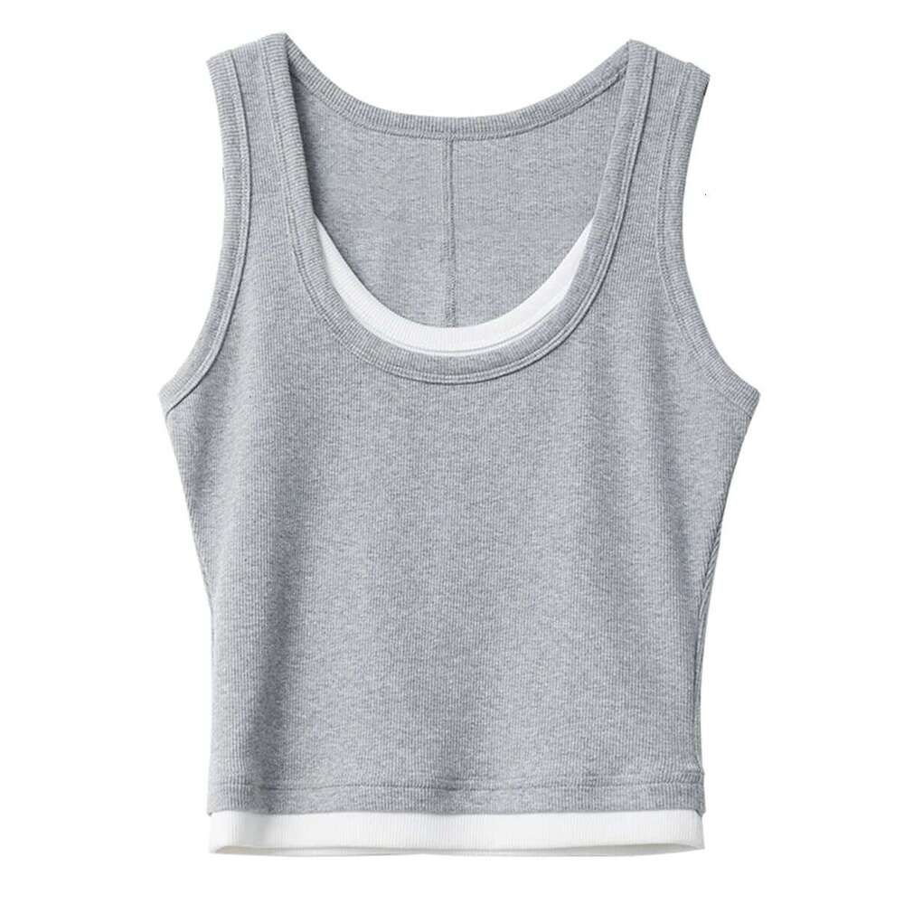 CHIC VEN Women Tan Casual U-Neck Contrasting Color Splicing Female Vest Slim Fit Woman Suspender Autumn 2024