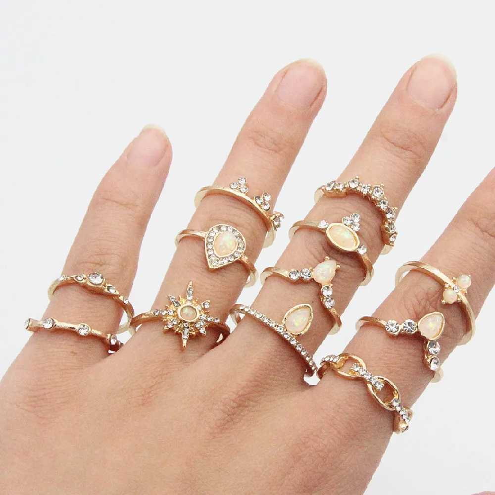 40 Retro Fashion Bohemian Midi Finger Knot Ring Set Suitable for Warm Crystal Geely Fingers Anel Fashion Bonn Jewelry X241106