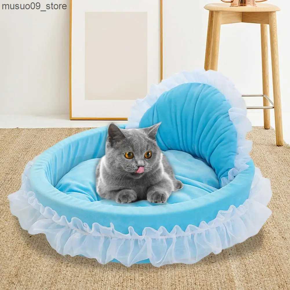 kennels pens Pet Nest Comfortable Soft Lace Edge Princess Style Bow Decoration Plush Pet Dog Cat Bed L240910