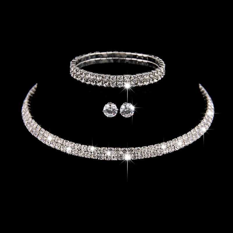 Fashion Crystal Bridal Jewelry Set Water Diamond Silver Plated Wedding Dress Banquet Necklace Earring Set Womens Gift X241106