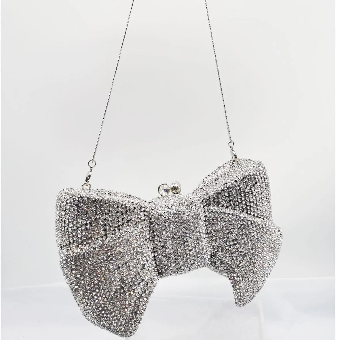 KHNMEET Novel Bow Clutch Crystal Night Bag Silver Bow Water Diamond Womens Handbag Wedding Party Wallet SM95 241031