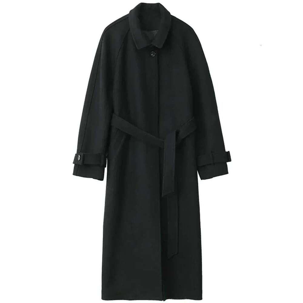 CHIC VEN Women's Trencn Standing Belt Lace Up Woolen Coat Raglan Sleeves Long Overcoat Office Lady Autumn Winter 2024