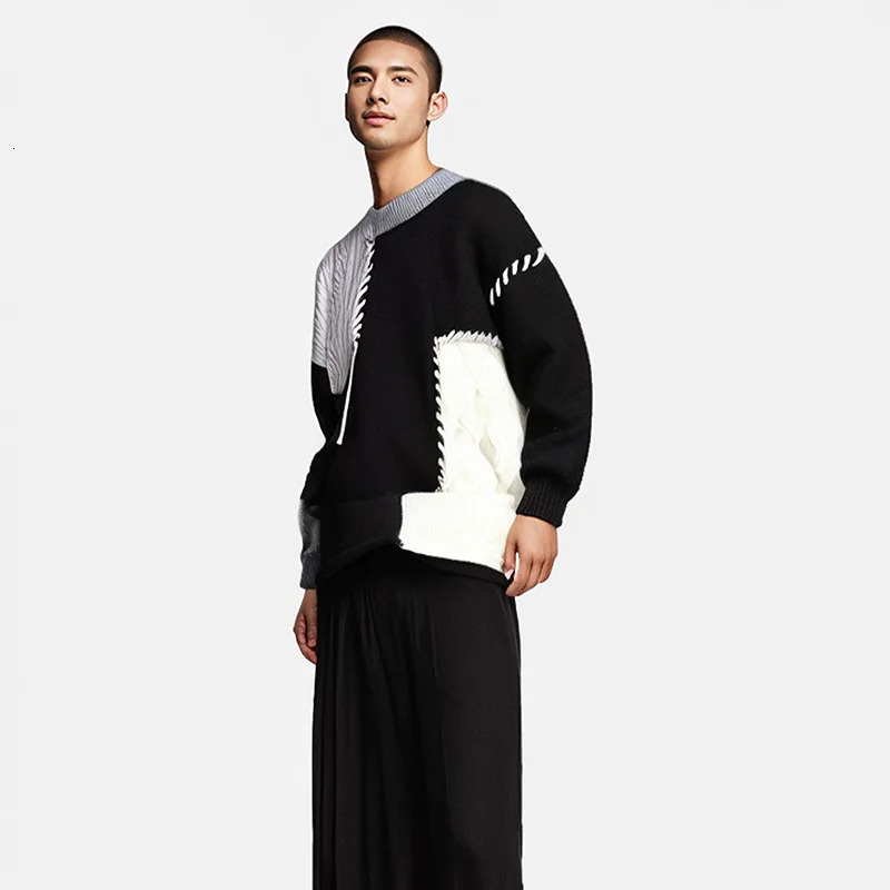 2024 Autumn Winter Warm Sweaters Patchwork Pullovers Korean Style Round Neck Knitted Sweater Men Women Fashion Knitwear 241106