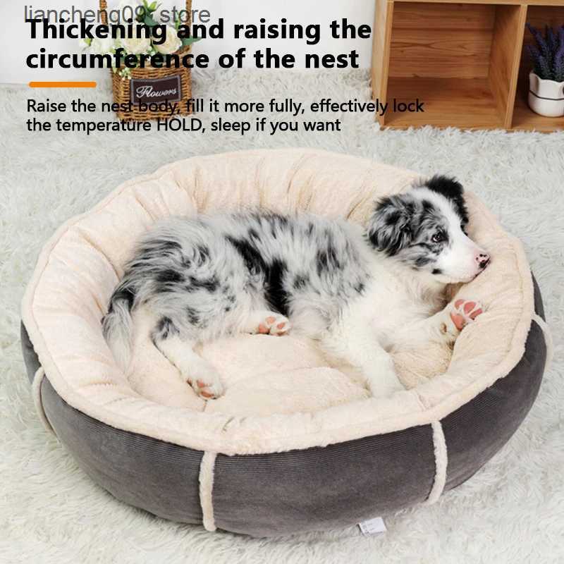 kennels pens Corduroy Dog Warm Short Plush Round Bed Soft PP Cotton Filled Sofa Used for Small Medium and Large Dogs Pet Accessories L240910