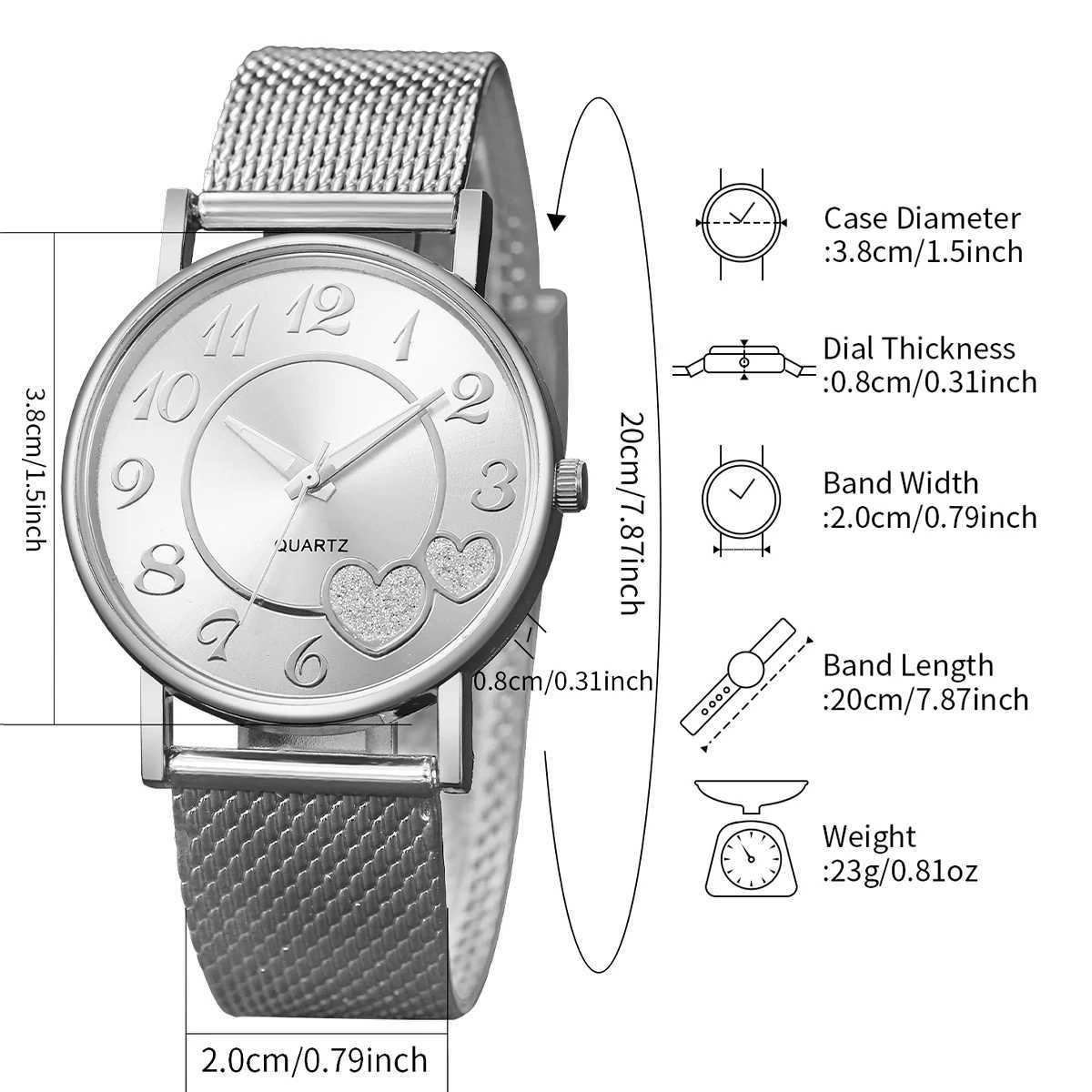 6-piece/set fashion dial thermometer plastic strap quartz watch rhinestone jewelry set (frameless) X241106
