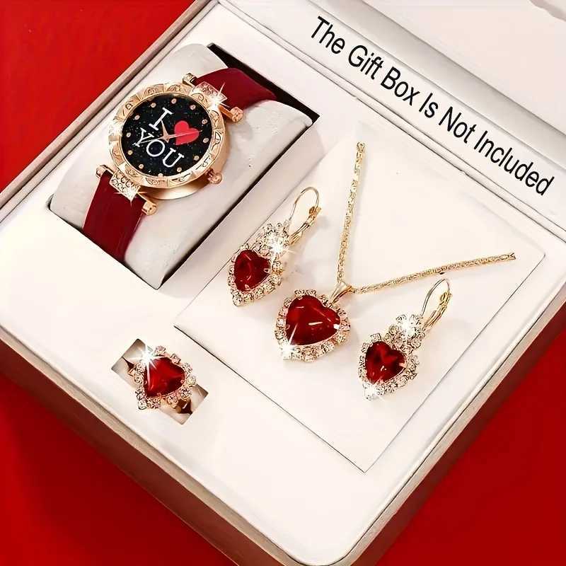5 pieces/set I You Quartz Watch Luxury Rhinestone Simulation Watch and Jewelry Set X241106