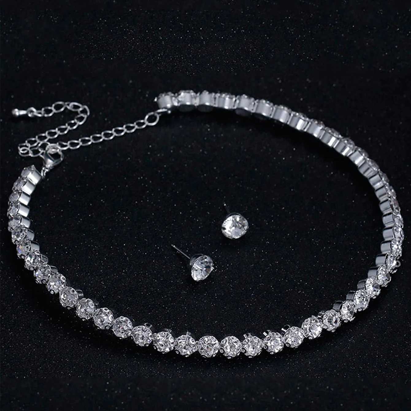 Deluxe round crystal jewelry set used for charm silver bracelets stud earrings zircon chain necklaces wedding party jewelry X241106