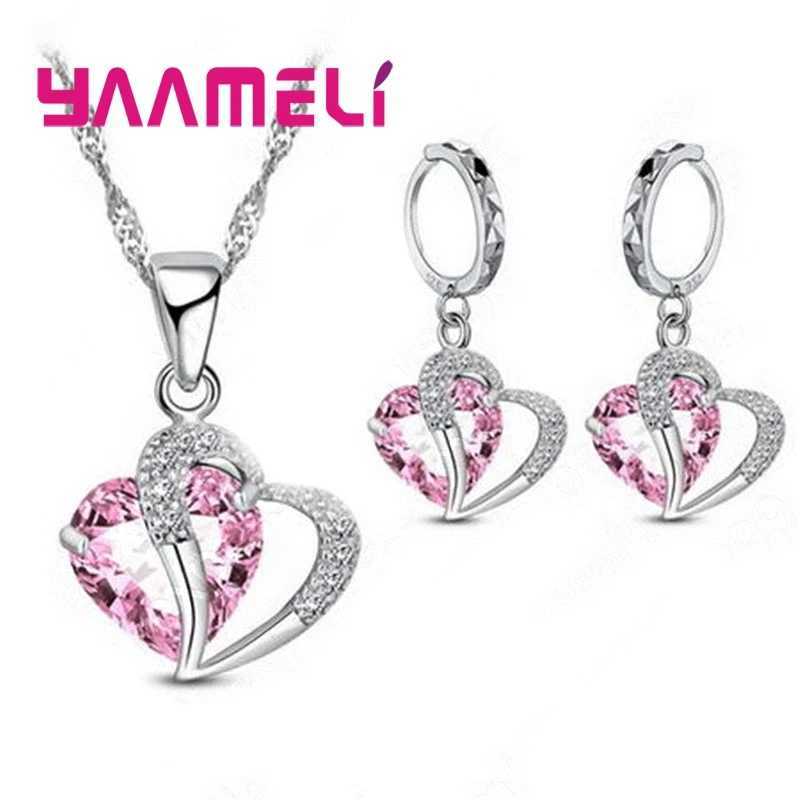Bridal jewelry set CZ crystal 925 sterling silver pendant necklace earrings for wedding anniversary gifts X241106