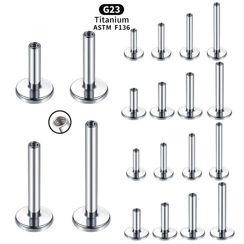 10Pcs G23 Titanium Stud Earring Lip Labret Piercing Post 14G 16G 18G Internally Threaded Daith Tragus Dimple Rings Helix Accessories