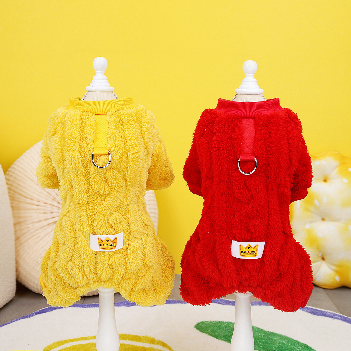 Pet Dog Apparel Four Legs Fleece Clothes Blank Color Autumn Winter Dog Clothes Jumpsuit